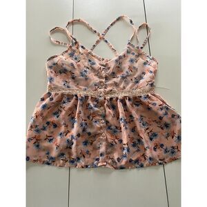 Passport Pink Floral Coquette Sheer Babydoll Crossback Camisole, size L